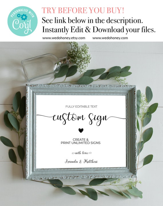 Custom sign template, Personalized sign for wedding 8x10'', 5x7'' Many color, Fully Editable Text on Corjl, Collection 11 Il_570xn