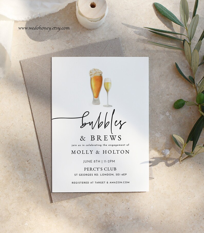 Bubbles and Brews Couple Shower Invitation Template Editable Etsy