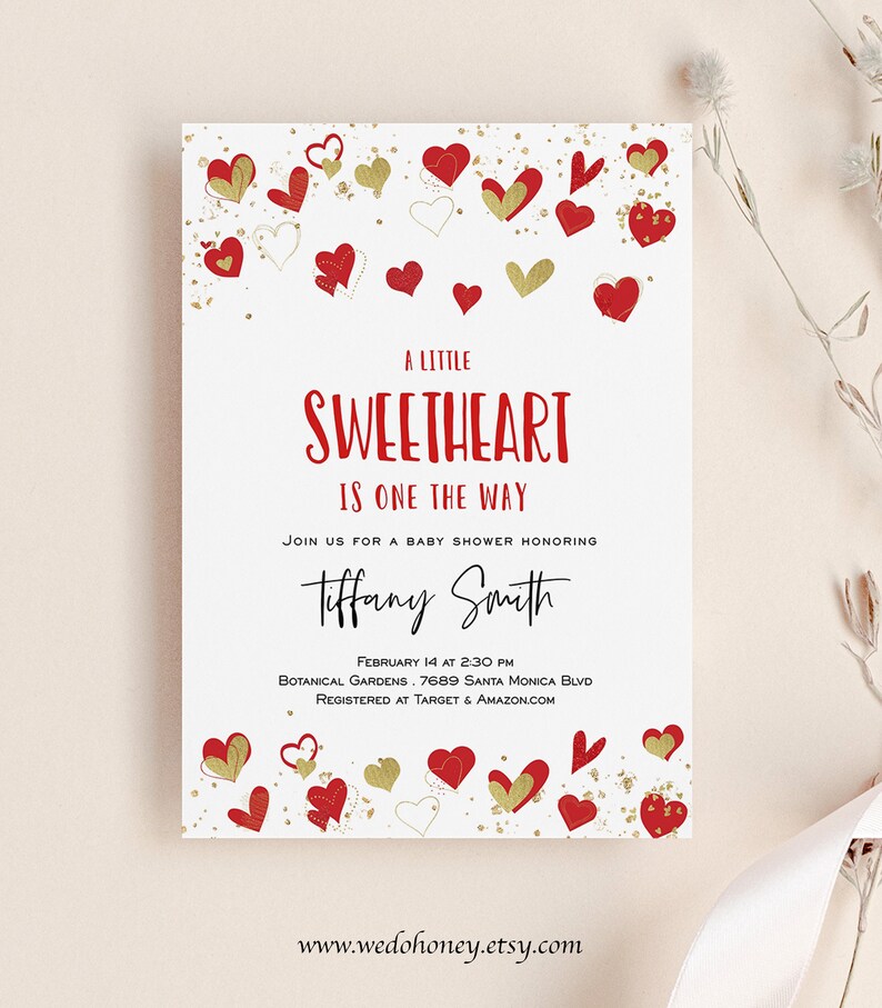 Editable Valentine Baby Shower Invitation Printable Sweetheart Bundle Diaper Raffle and Books, Sweetheart Baby Shower Set 02 image 2