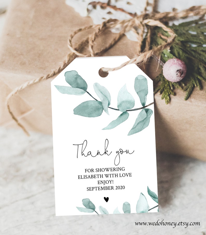 Eucalyptus Thank You Tag Watercolor Greenery Wedding Favor Etsy