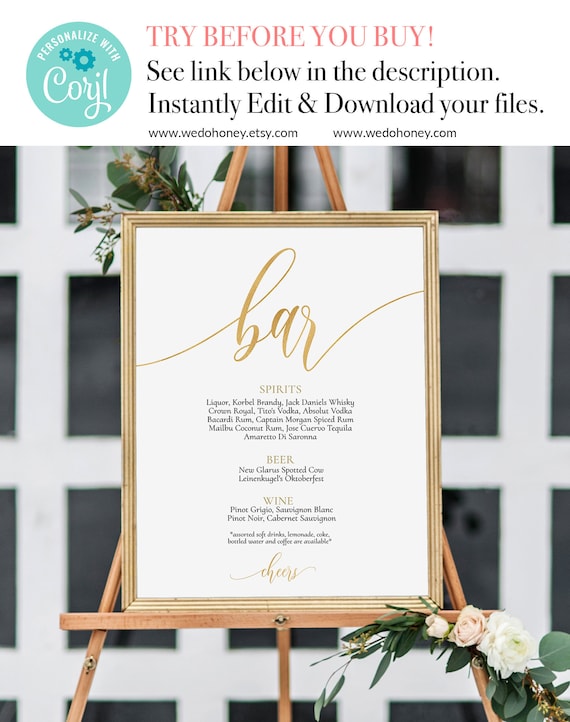 Gold Bar Menu Sign Template, Editable Text, Instant Download #0035 Il_570xn