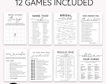 Bridal Shower Games Bundle, Modern Calligraphy with Heart, Wedding Shower Games, Customize Bundle, Name and Questions, Edit with Corjl