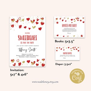 Editable Valentine Baby Shower Invitation Printable Sweetheart Bundle Diaper Raffle and Books, Sweetheart Baby Shower Set 02 image 4