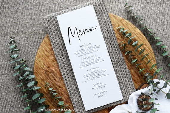 Menu Card Template, Minimalist Calligraphy, Modern and Rustic Wedding, 5x7'' and 3.75x9'' #099_6 Il_570xn