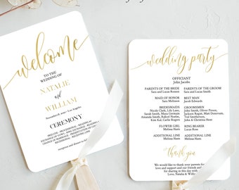 Gold Wedding Program Template, Gold Ceremony, Edit with Corjl #0035