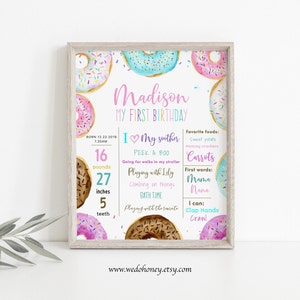 Donuts Girl Donuts Baby Board Milestone, Sweet Donuts Milestone Poster, Baby's 1st Milestones , Edit Text with Corjl #03