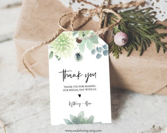 Succulent Thank You Tag, Floral Botanical, Instant Download, Edit on Corjl #012_14