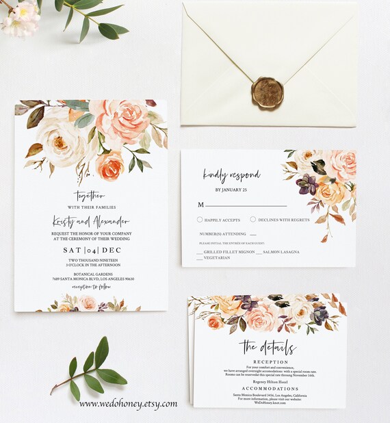 Orange Wedding Suite Invitation Template Instant Download Editable Text with Corjl Il_570xn
