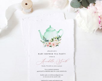 Editable Tea Party Baby Shower Invitation, Gender Neutral, Edit Text with Corjl #098