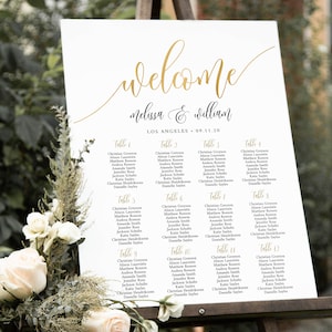 Gold Welcome Seating Chart Poster Template, Editable Text, Instant Download #0035