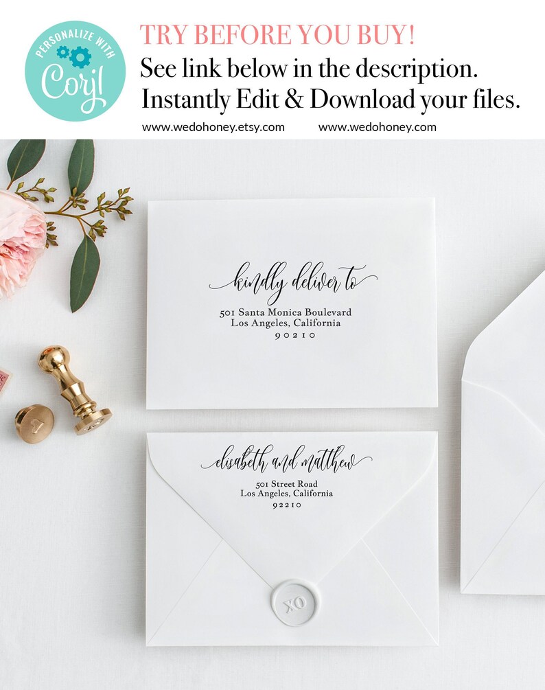 A1 and A7 #0033/_14 Instant Download Envelope Address Template Modern Calligraphy
