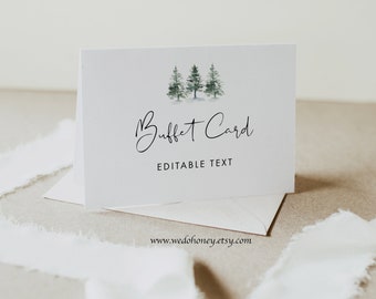 Pine Tree Buffet Card Template, Winter Food Label, Edit Text with Corjl #033