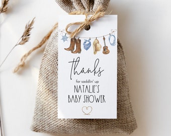 Cowboy Thank You Tag Template, Western Party Favor, Wild West Baby Shower Thank You Tag, Editable Text with Corjl #038