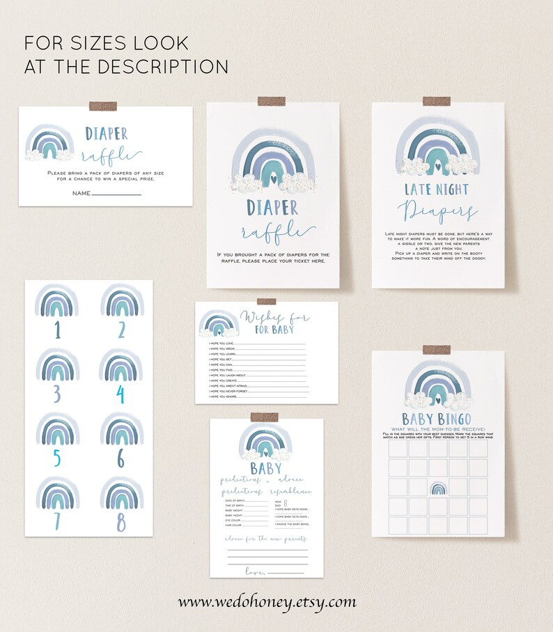 Blue Rainbow Baby Shower Game Bundle Editable Games for Baby Etsy