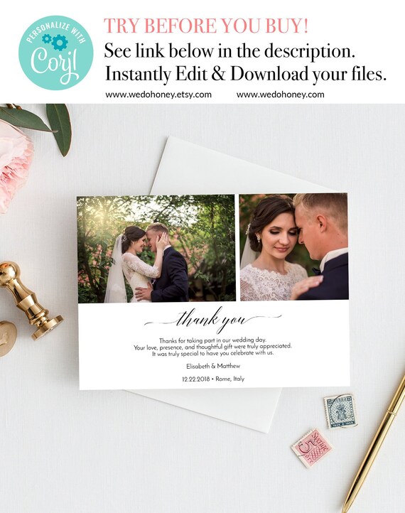 Editable Thank You Card Photo Template, Modern Script, Edit on Corjl and Print at Home, 5x7'' #090_21 Il_570xn