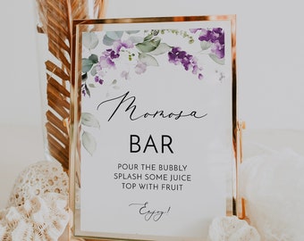 Lavender Floral Baby Shower Sign - Momosa Bar Printable Decor - Lilac Baby Shower - Table Sign Template - Corjl #0011