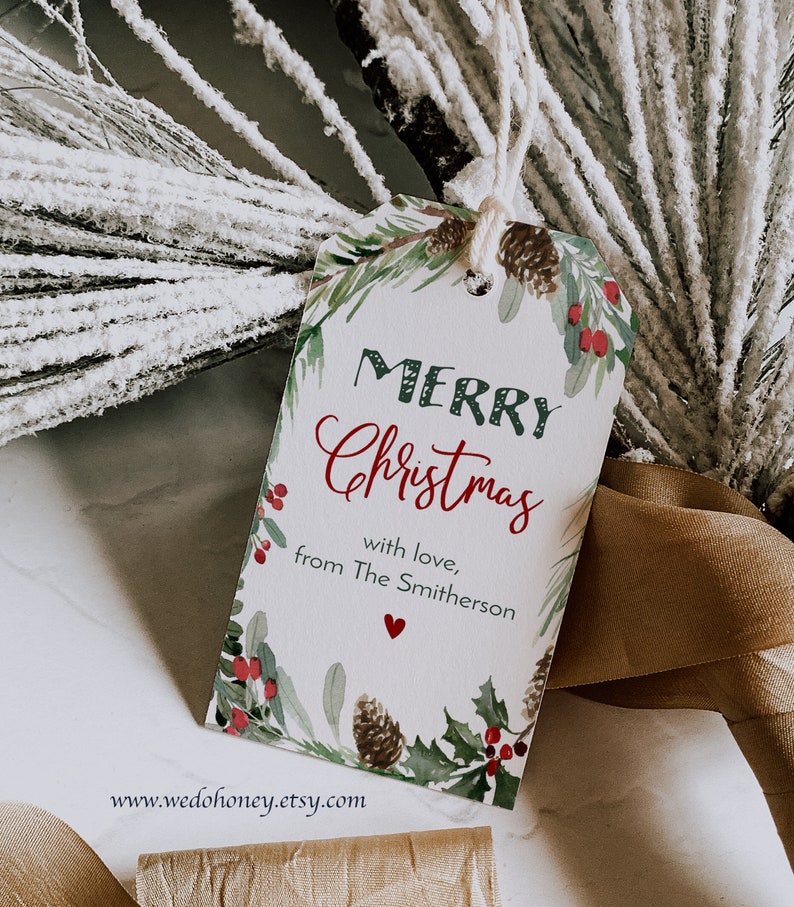 Merry Christmas Thank You Tag Holiday Gift Tags Printable - Etsy