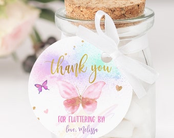 Editable Butterfly Favor Tags, Butterfly Pink Gold Thank You Gift Tags, Edit Text with Corjl #57