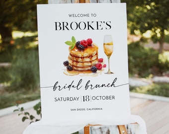 Pancake Brunch Bridal Shower Sign, Breakfast Bridal Template,  Editable Text with Corjl #65C