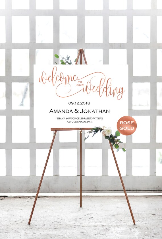 Elegant Welcome To Our Wedding Sign Printable - Welcome Wedding Template - Rose Gold Welcome Wedding Sign #WDH302_19 Il_570xn