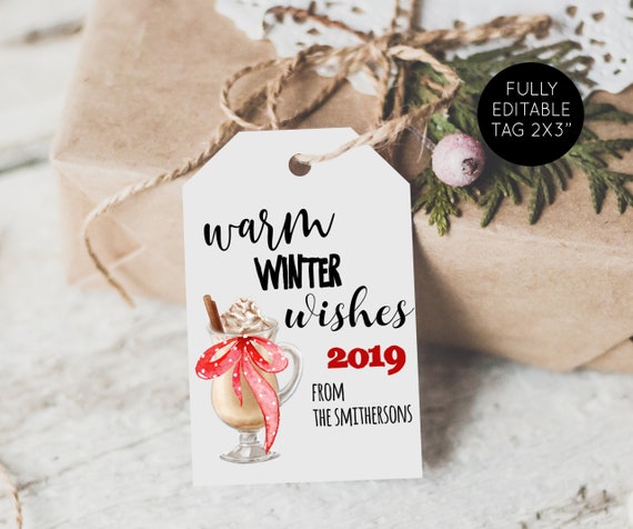 Merry Christmas Thank you Tag, Chocolate, Warm Wishes Tag, Hot Cocoa Tag, Holiday Gift Printable, Editable Tags Download Il_570xn