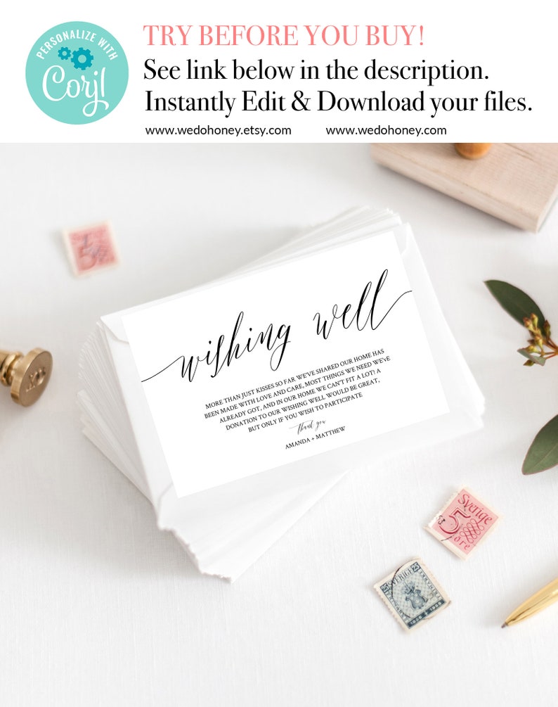 Personalized Cards Wedding, Bridesmaid Proposal Template, Fully Editable Text, Wishing Well Card Printable, 5x3.5 & 4x6'' 025 image 2