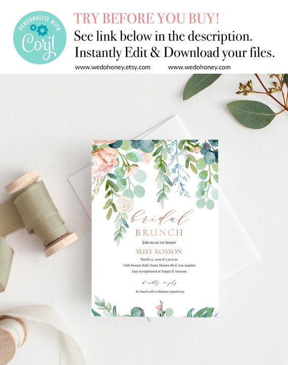 Blush Floral Wedding Shower Invite, Editable Text, Instant Download, Discount Wedding, 40% Off Il_570xn