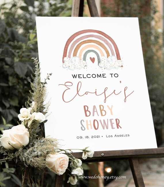 Rainbow Welcome Baby Shower, Bohemian Baby Shower, Edit Text with Corjl #009 Il_570xn