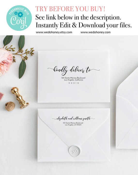 Caligraphy Envelope Addressing Template, Sizes: 5.25” x 7.25 and 3.625“ x 5x125” and 7.5x7.5" Il_570xn