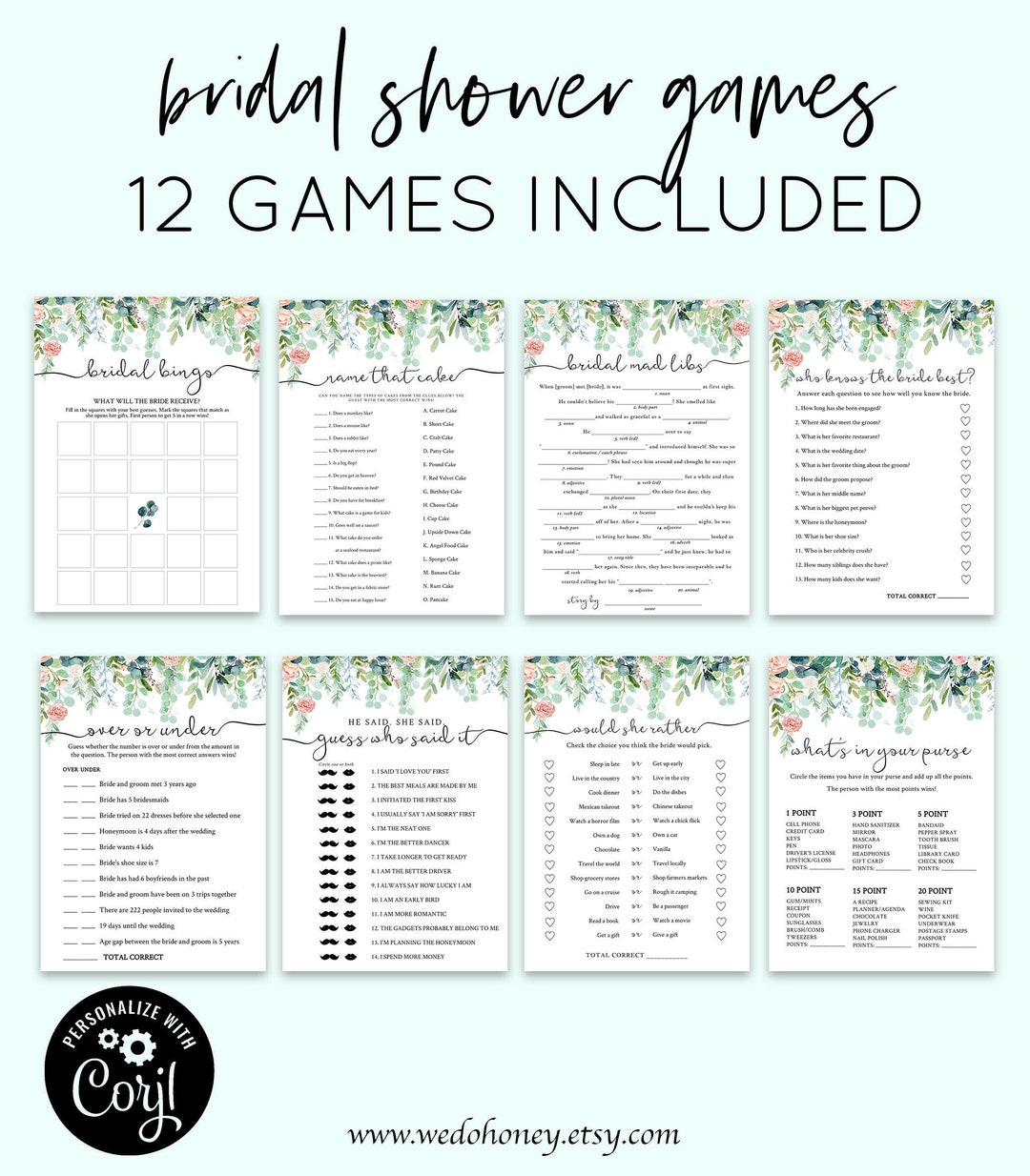 Garden Bridal Shower Game Bundle Editable Games Templates Etsy