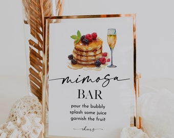 Pancake Brunch Mimosa Bar Sign | Breakfast Bridal Template | Corjl #65C