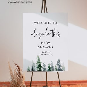 Pine Baby Shower Welcome Sign Template, Winter Rustic Forest  Poster Sign, Edit Text with Corjl #033