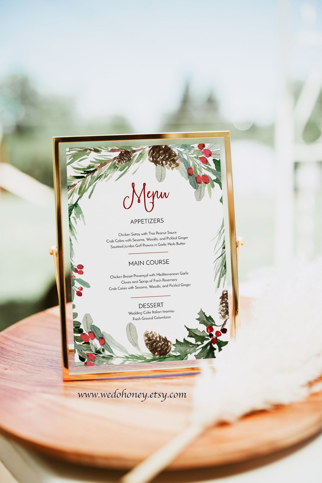 Christmas Menu Template, Holiday Menu Printable, Christmas Wreath