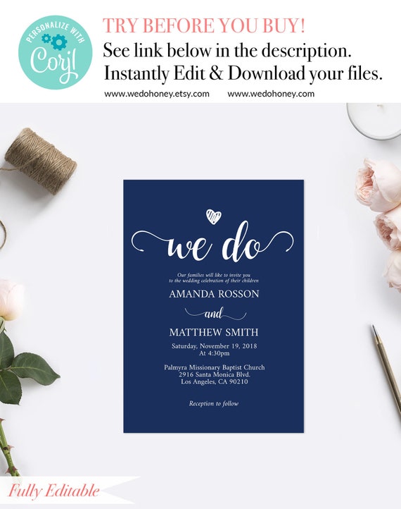 navy blue wedding invites instant download navy wedding invitations