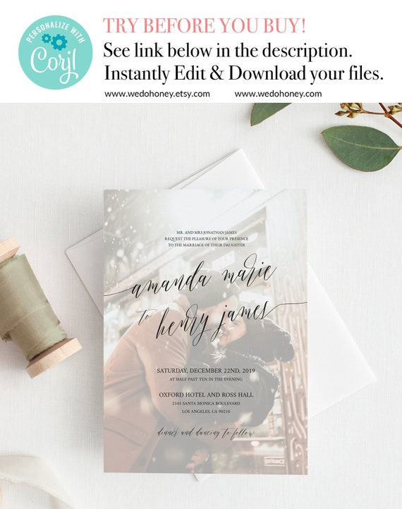 Photo Wedding Invitation Template, Add Your images, Fully Editable #025 Il_570xn