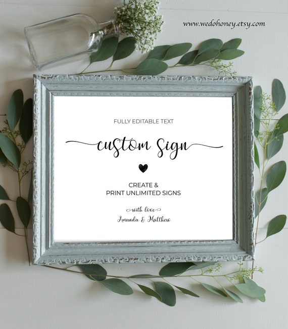 Custom signs Template, Editable Sign for Wedding or Quote, 5x7'' & 8x10'' Edit with Corjl Il_570xn
