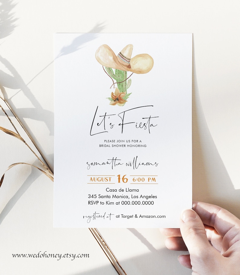 Let's Fiesta Bridal Shower Invitation Template, Mexican Printable, Editable Text with Corjl 09 image 1