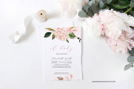 Pink Blush Floral Baby Shower Invitation, Pink Botanical, Printable Instant Download, Editable Text, 5x7'' and 4x6'' Il_570xn