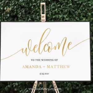 Gold Wedding Welcome Sign Template, Editable Text with Corjl  #0035