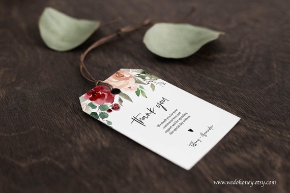 Boho Floral Than You Tag, Burgundy and Dusty Rose Wedding, Instant Download, Editable Text, Try Before You Buy Il_570xn
