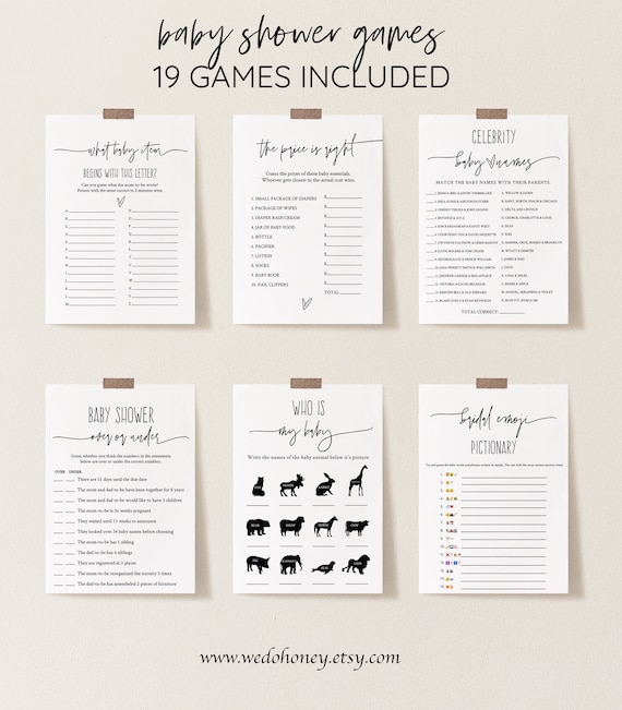 Modern Baby Shower Games Bundle, Minimalist Packpage Games for Baby, Editable Games with Corjl #073 Il_570xn