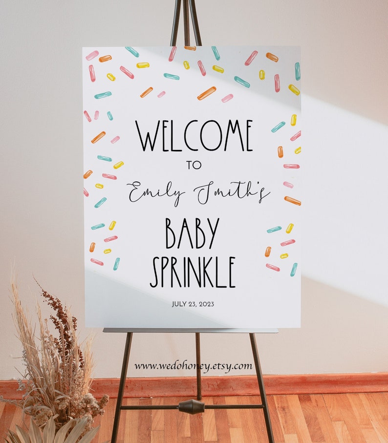 Sprinkle Welcome Sign Template, Confetti Sprinkles Poster Sign, Edit Text with Corjl 0078 image 1