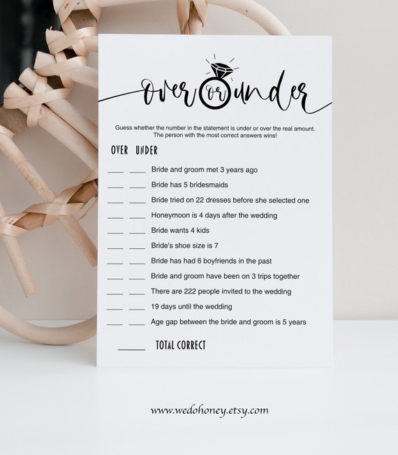 Over or Under Bridal Shower Games, Minimalist Bridal Party Games ...