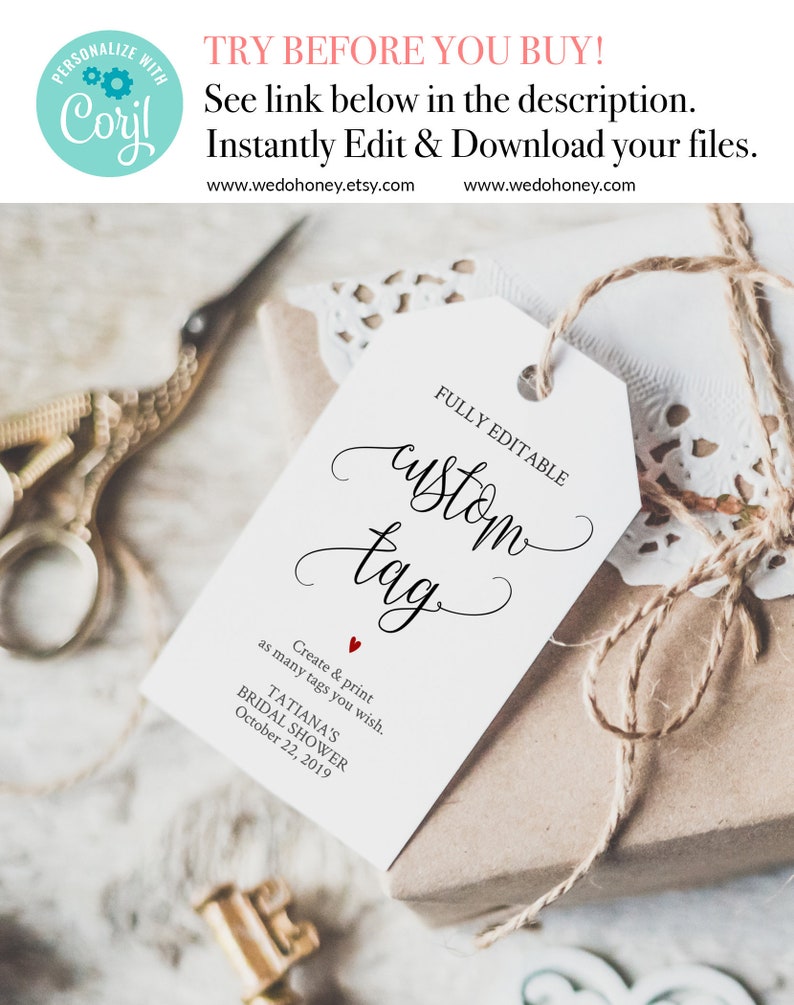 Editable Tags Instant Download, Calligraphy, Custom Tag WDH070 image 1