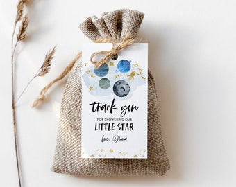 Editable Outer Space Thank You Tags Baby Shower Favor Tags Boy Galaxy Planets Template with Corjl #77