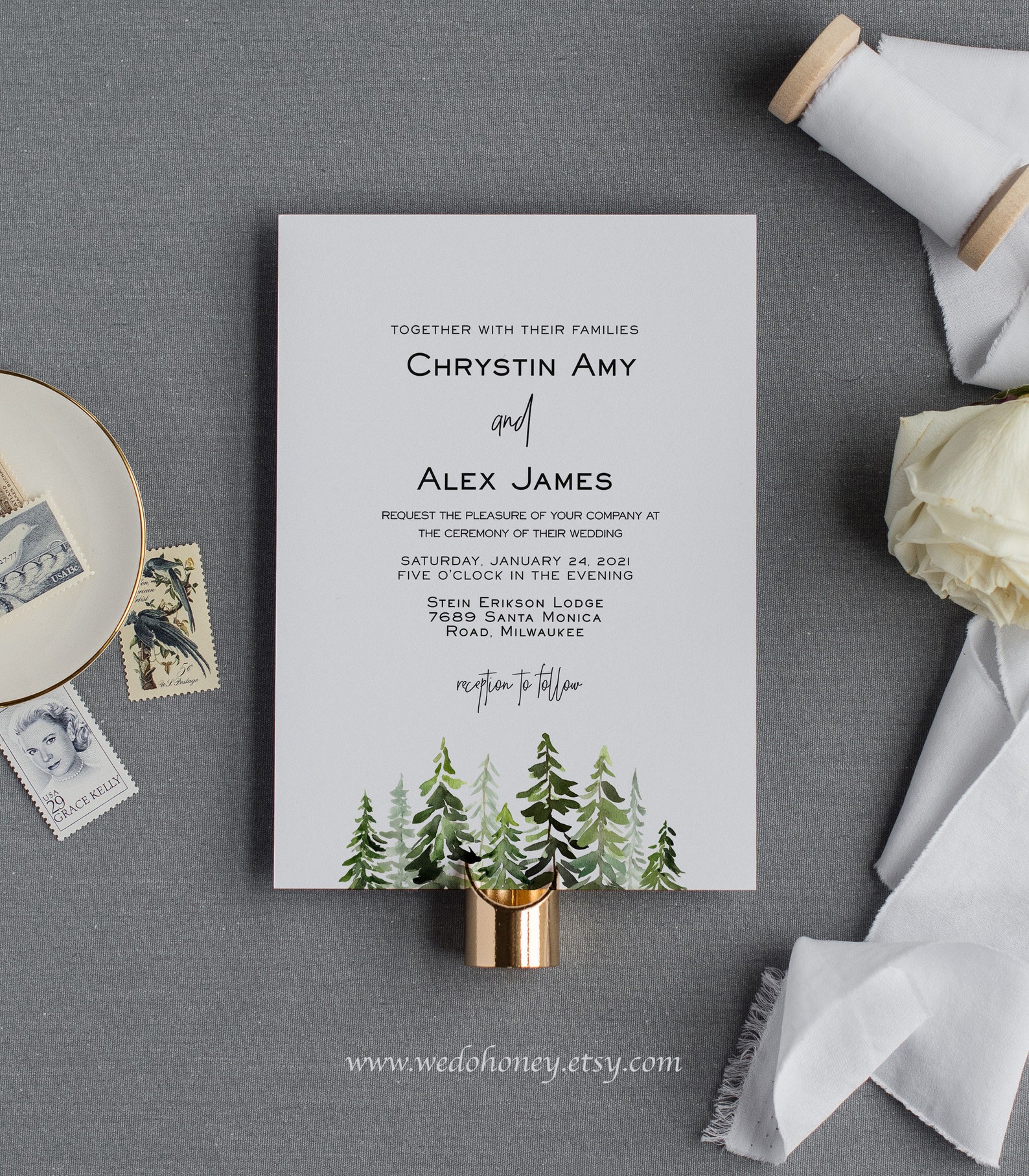 Pine Tree Wedding Invitation Template Set Pine Forest Wedding | Etsy