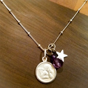 Angel Necklace-Guardian Angel Necklace-Angel Jewelry-Sterling Silver Angel-Amethyst Gemstone-Tiny Silver Star-Gifts for Her: Mom,Sister,Wife