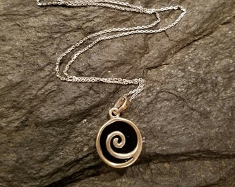 Sterling Silver Spiral Charm Necklace-Spiral Necklace-Silver Spiral Pendant-Spiral Jewelry-Black Enamel-Wave Pendant-Everyday Necklace