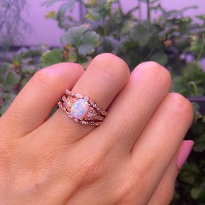 Opal engagement ring,Opal wedding set,Rose gold engagement ring,3 piece ring set, wedding rings, bridal ring set, rose gold ring,opal