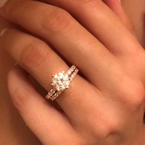 Rose gold wedding rings  2 Carat Diamond Engagement ring, Rose Gold engagement ring, wedding ring set -Soltaire Engagement Ring set